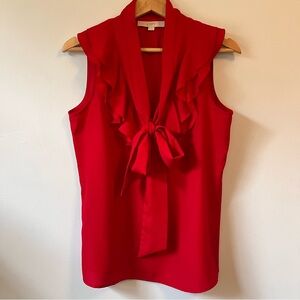 Ann Taylor LOFT Red Ruffle Tie Front Sleeveless Blouse, Size M